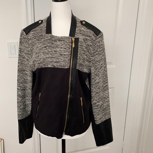 Peter Nygard jacket with black leather partial sleeves and collar size 10 - Picture 5 of 6